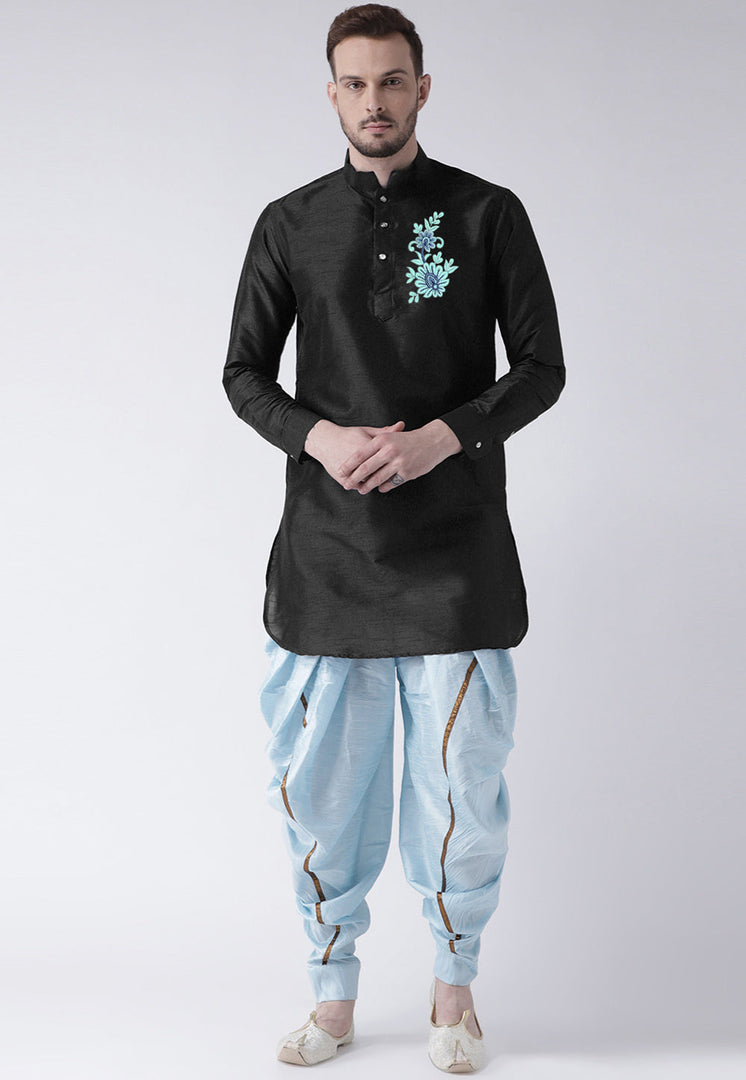 Black Dupion Silk Dhoti Kurta
