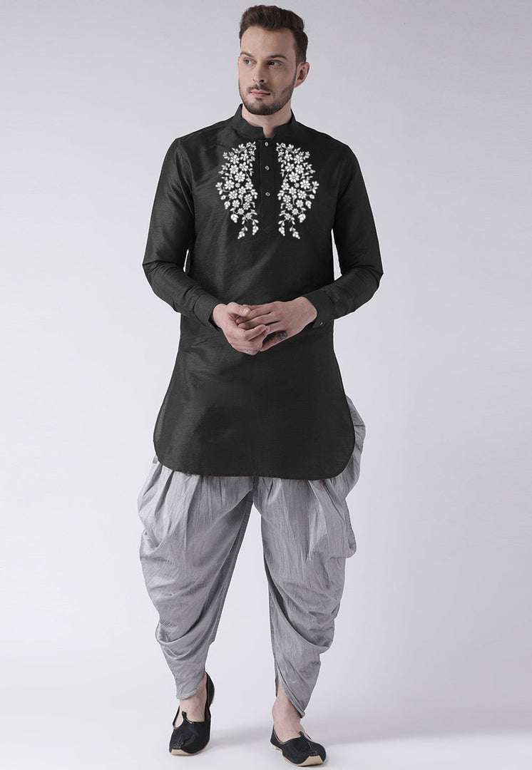 Black Dupion Silk Dhoti Kurta