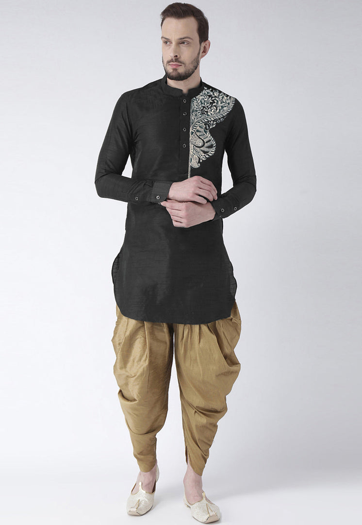 Black Dupion Silk Dhoti Kurta