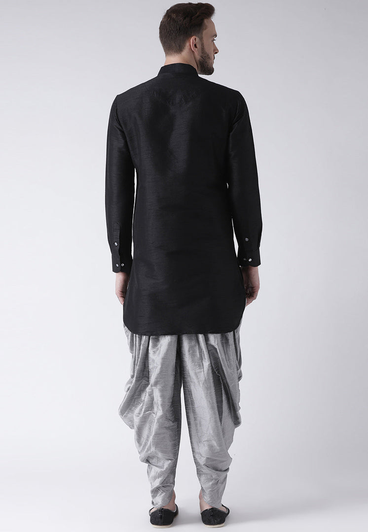 Black Dupion Silk Dhoti Kurta