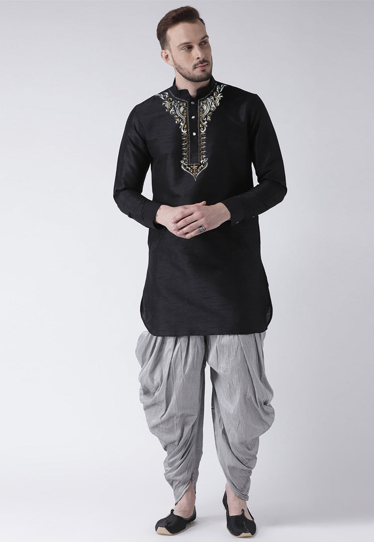 Black Dupion Silk Dhoti Kurta