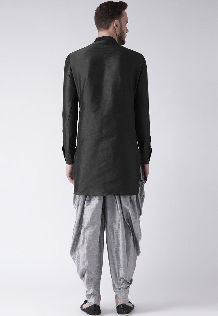 Black Dupion Silk Dhoti Kurta
