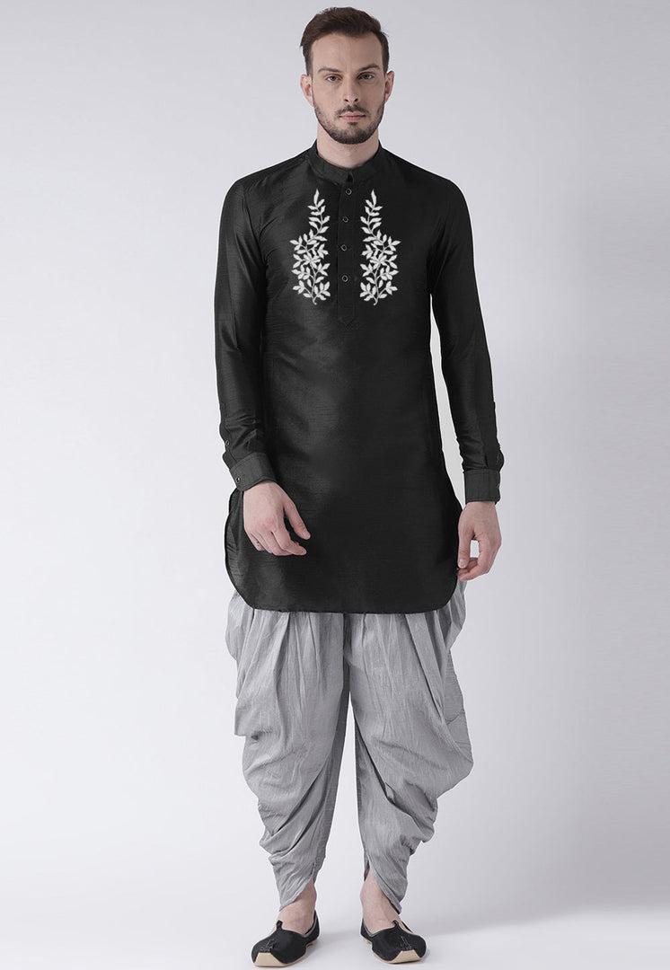 Black Dupion Silk Dhoti Kurta