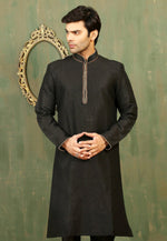 Load image into Gallery viewer, Black Dupion Silk Kurta Pajama
