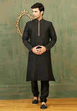 Load image into Gallery viewer, Black Dupion Silk Kurta Pajama
