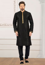 Load image into Gallery viewer, Black Dupion Silk Kurta Pajama
