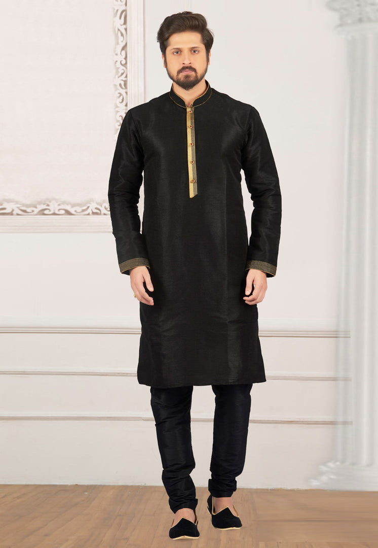 Black Dupion Silk Kurta Pajama