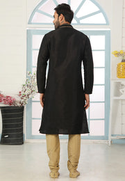 Black Dupion Silk Kurta Pajama