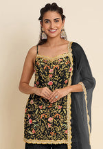 Load image into Gallery viewer, Black Faux Georgette Gharara Suit
