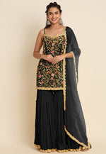 Load image into Gallery viewer, Black Faux Georgette Gharara Suit
