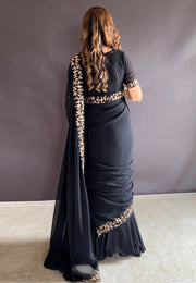 Black Faux Georgette Lehenga Saree