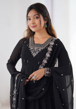 Load image into Gallery viewer, Black Faux Georgette Readymade Anarkali Suit
