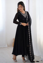 Load image into Gallery viewer, Black Faux Georgette Readymade Anarkali Suit
