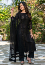 Load image into Gallery viewer, Black Faux Georgette Readymade Pakistani Suit
