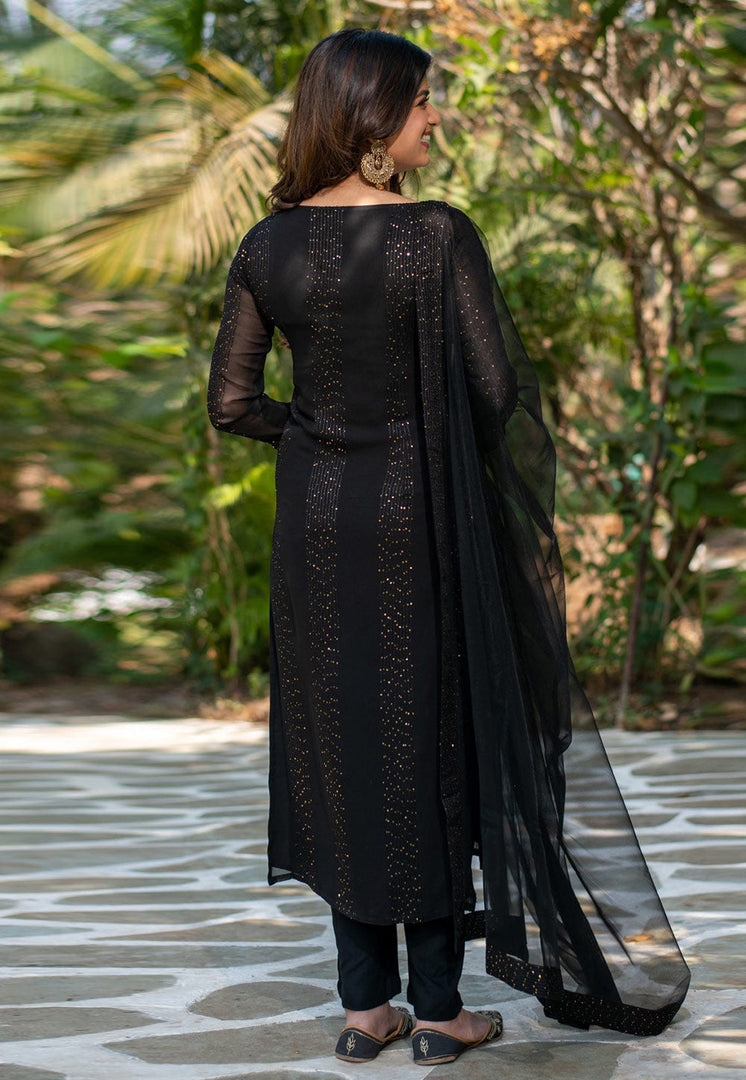 Black Faux Georgette Readymade Pakistani Suit