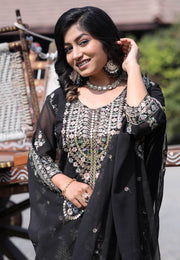 Black Faux Georgette Readymade Pant Style Suit