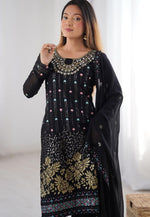 Load image into Gallery viewer, Black Faux Georgette Readymade Pant Style Suit
