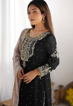 Load image into Gallery viewer, Black Faux Georgette Readymade Sharara Suit
