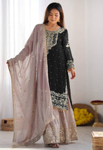 Load image into Gallery viewer, Black Faux Georgette Readymade Sharara Suit
