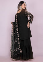 Load image into Gallery viewer, Black Faux Georgette Readymade Sharara Suit
