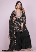 Load image into Gallery viewer, Black Faux Georgette Readymade Sharara Suit
