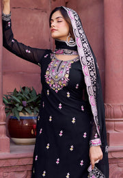 Black Faux Georgette Readymade Sharara Suit