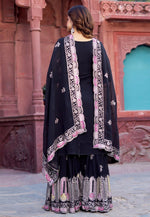 Load image into Gallery viewer, Black Faux Georgette Readymade Sharara Suit
