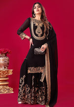 Load image into Gallery viewer, Black Faux Georgette Readymade Sharara Suit
