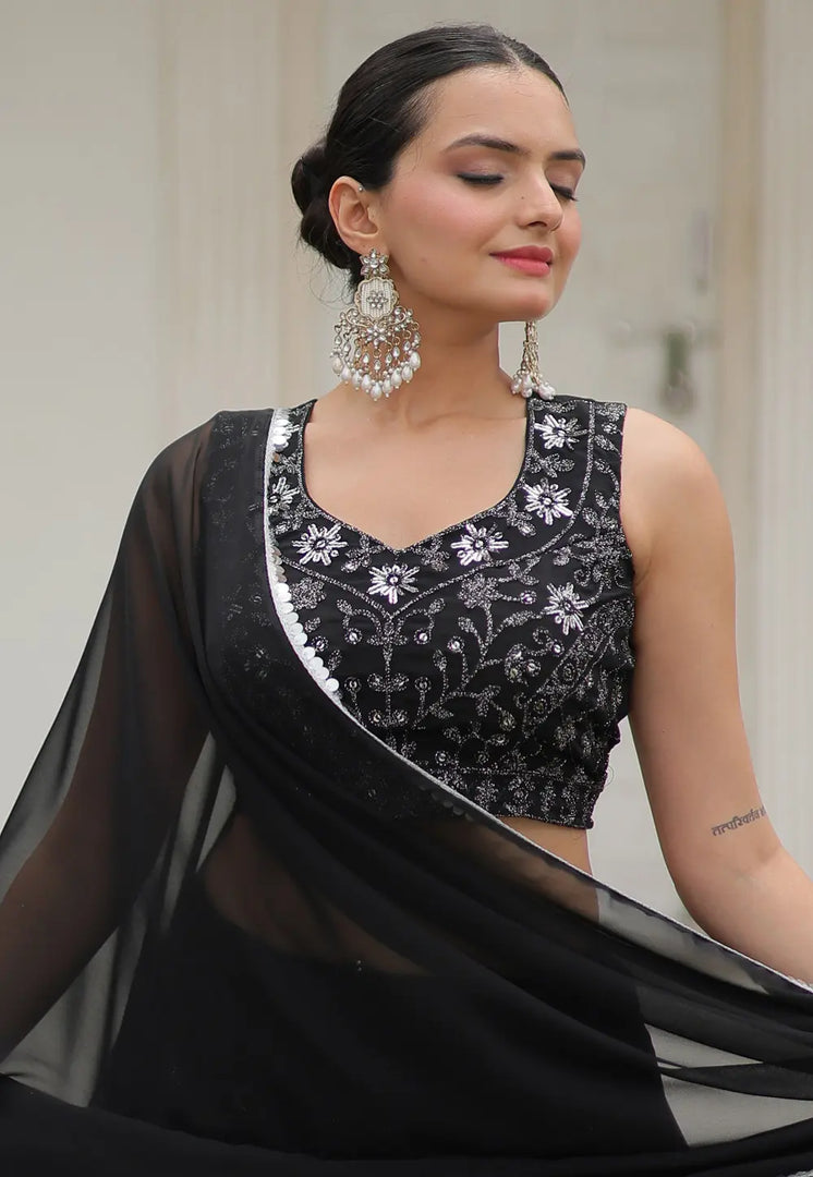 Black Georgette A Line Lehenga Choli