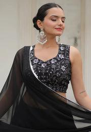 Black Georgette A Line Lehenga Choli