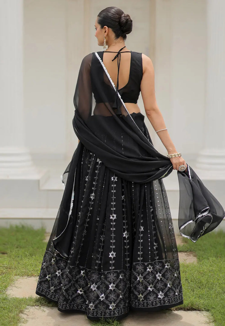 Black Georgette A Line Lehenga Choli
