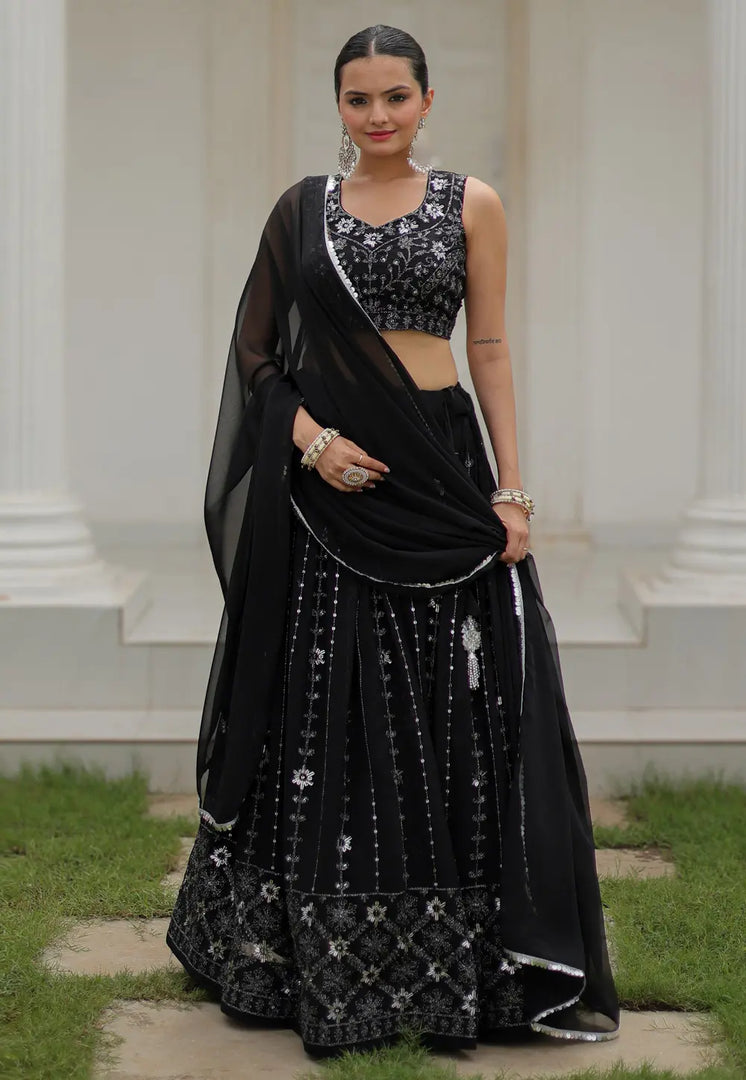 Black Georgette A Line Lehenga Choli