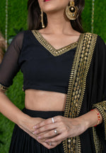 Load image into Gallery viewer, Black Georgette Circular Lehenga Choli
