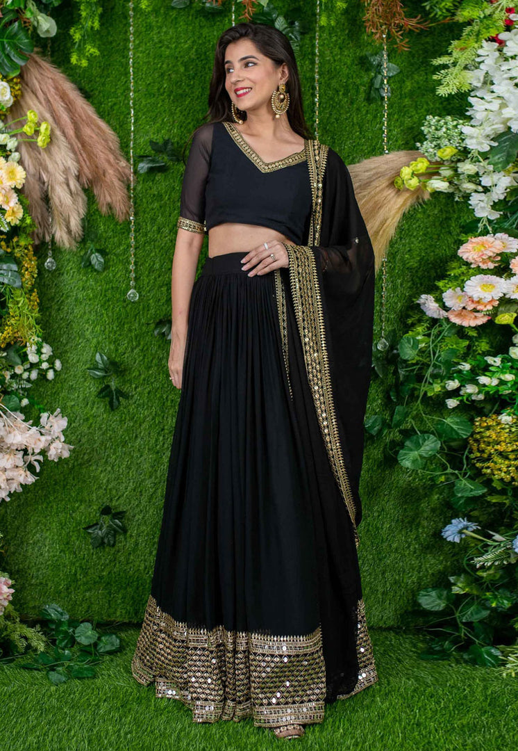 Black Georgette Circular Lehenga Choli