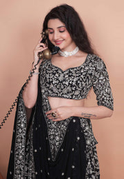 Black Georgette Circular Lehenga Choli