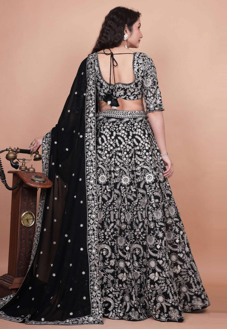 Black Georgette Circular Lehenga Choli