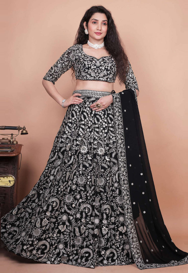 Black Georgette Circular Lehenga Choli