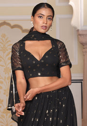 Black Georgette Circular Lehenga Choli