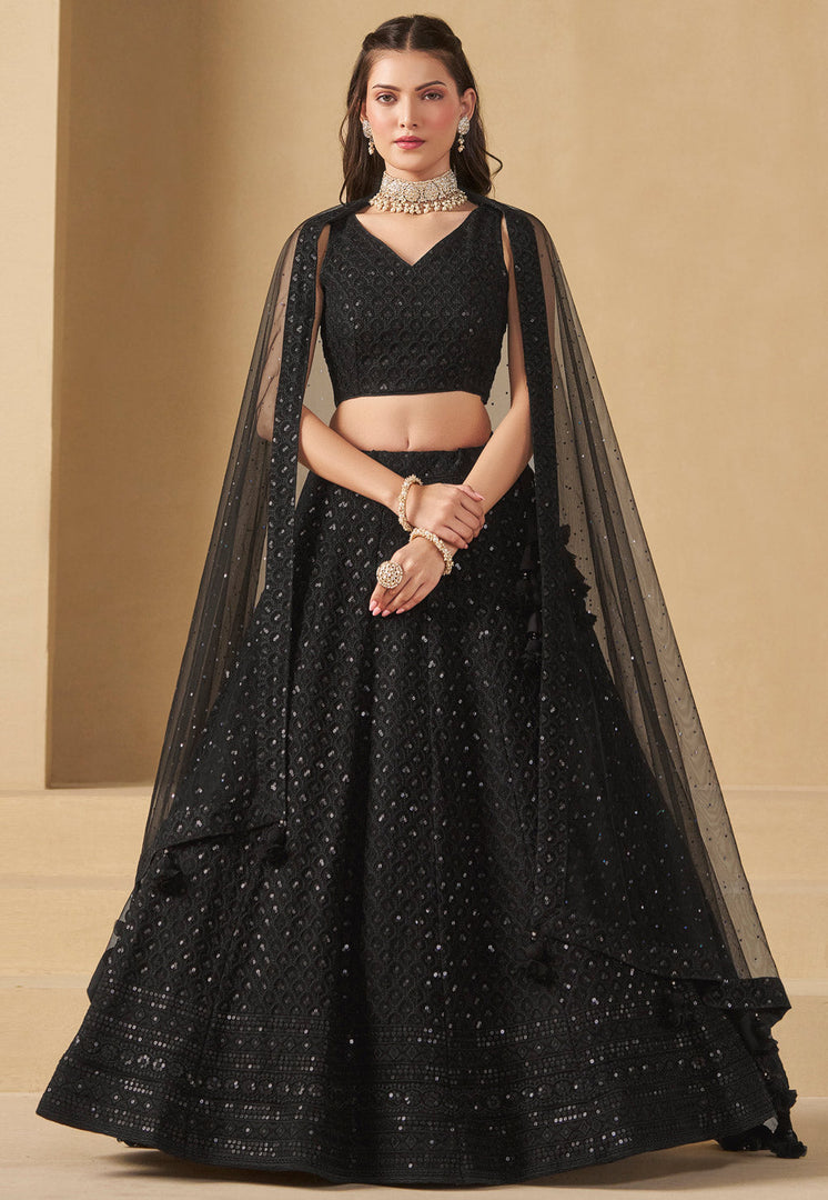 Black Georgette Circular Lehenga Choli