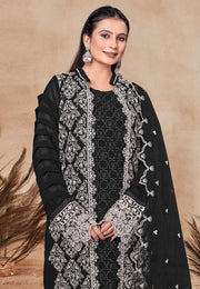 Black Georgette Embroidered Jacket Style Suit