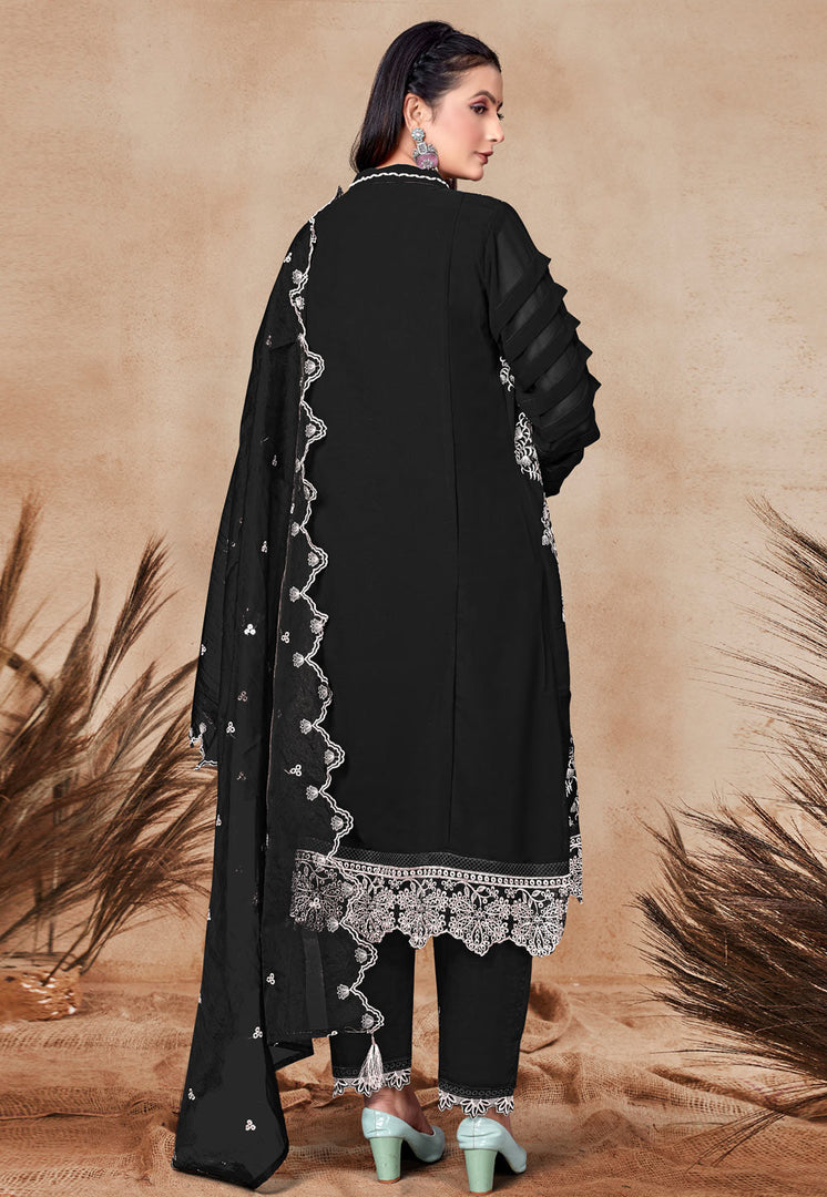 Black Georgette Embroidered Jacket Style Suit