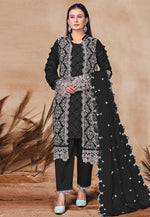Load image into Gallery viewer, Black Georgette Embroidered Jacket Style Suit
