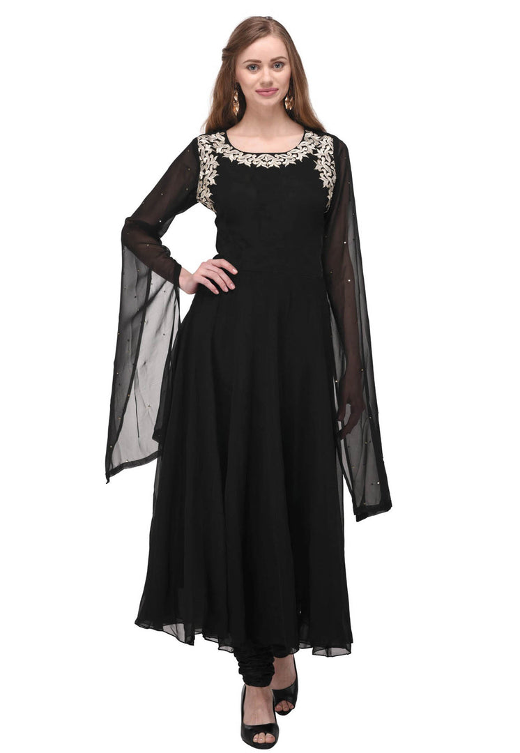 Black Georgette Kurta Set With Churidar
