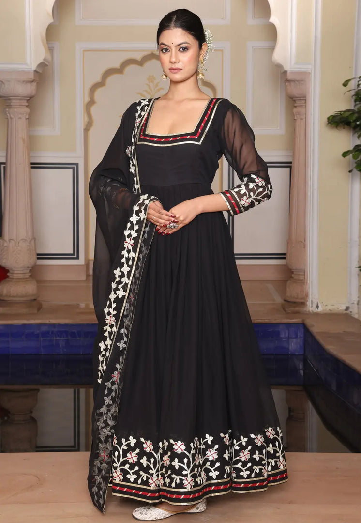 Black Georgette Long Anarkali Suit