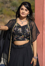 Load image into Gallery viewer, Black Georgette Readymade A Line Lehenga Choli
