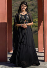Load image into Gallery viewer, Black Georgette Readymade A Line Lehenga Choli
