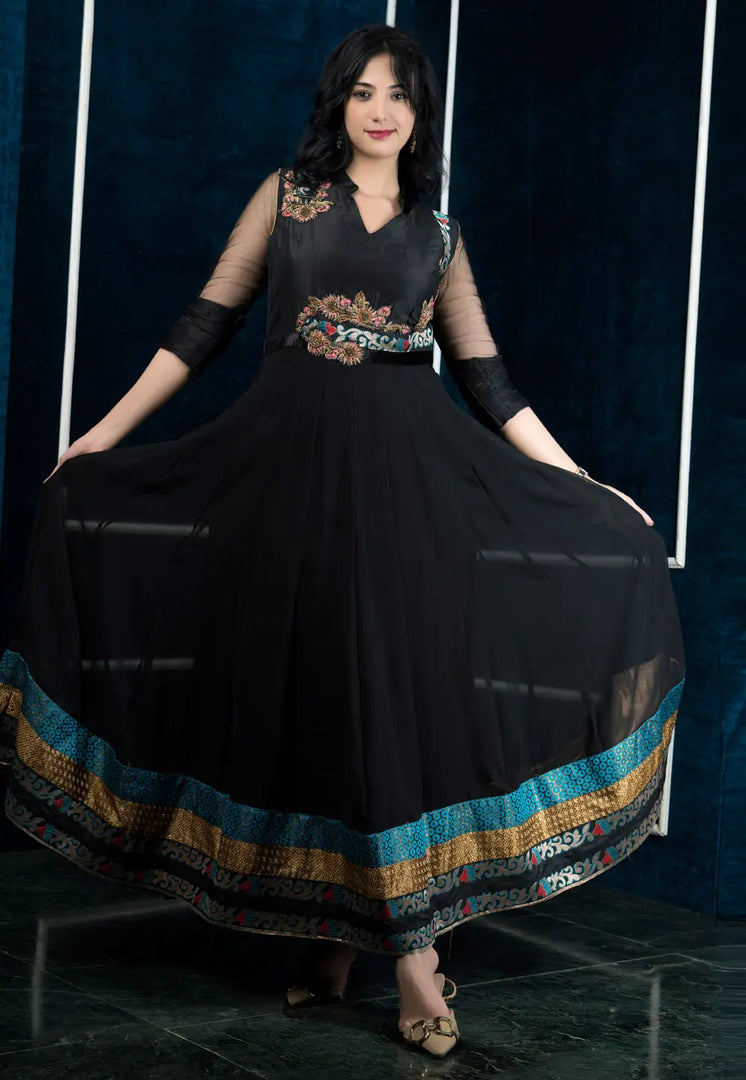 Black Georgette Readymade Anarkali Suit