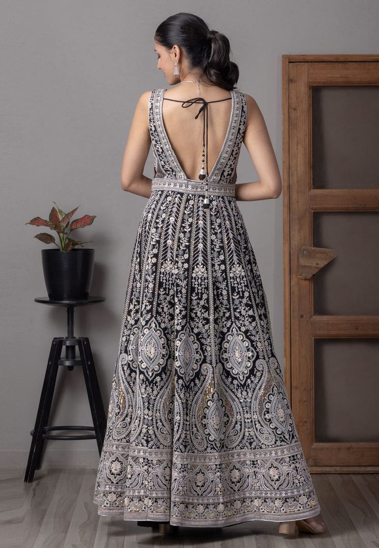 Black Georgette Readymade Anarkali Suit