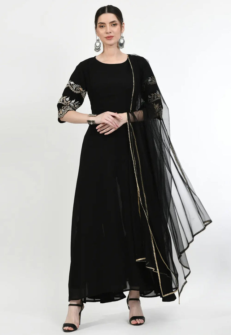 Black Georgette Readymade Anarkali Suit