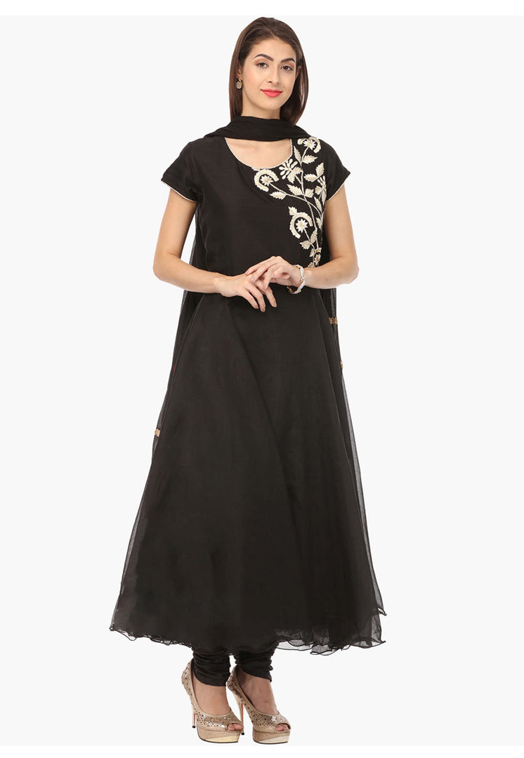 Black Georgette Readymade Churidar Suit
